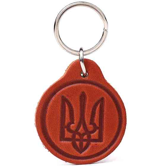 Брелок с тиснением герба Украины из натуральной кожи Светло-коричневый (SHVIGEL) Киев