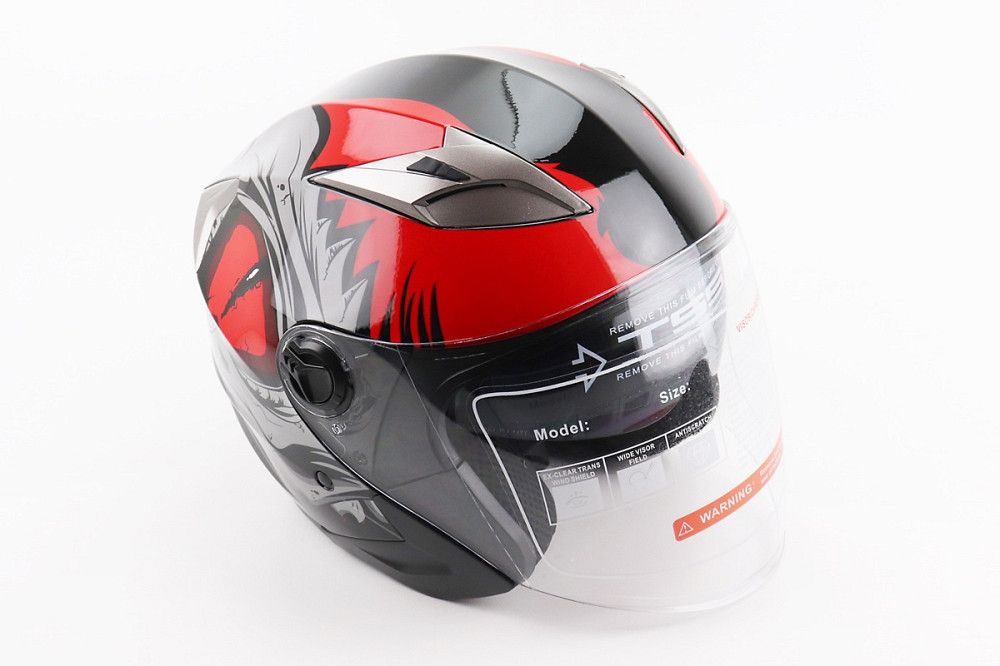 Шолом відкритий+відкидні окуляри BLD-708 М (57-58см), ЧОРНО-ЧЕРВОНИЙ "Raptor" Киев - изображение 1