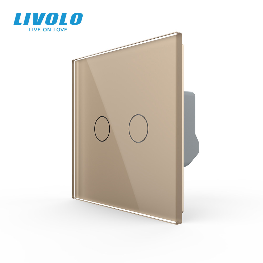 LIVOLO Сенсорний вимикач LIVOLO, 2-сенсорний, золотий скляний, 5А 230В, без нейтралі (VL-C7FC2- Коломия - фото 3