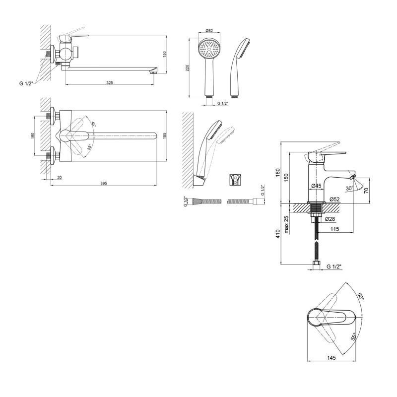 Набор смесителей для ванны Lidz Nicole (005+001F) Киев - изображение 2