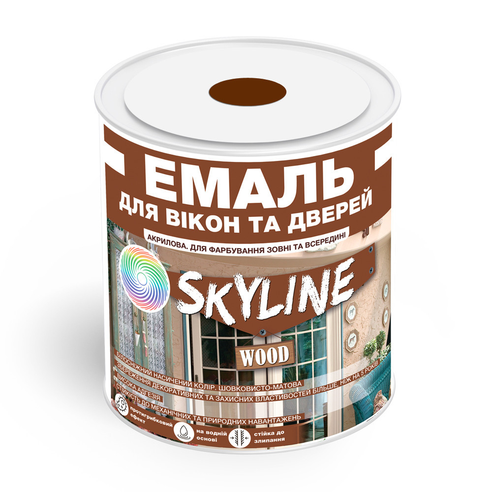 Акрилова емаль для вікон та дверей SkyLine Wood без запаху, з протигрибковим ефектом, червоно-коричнева, 0.75 л Харків - фото 9