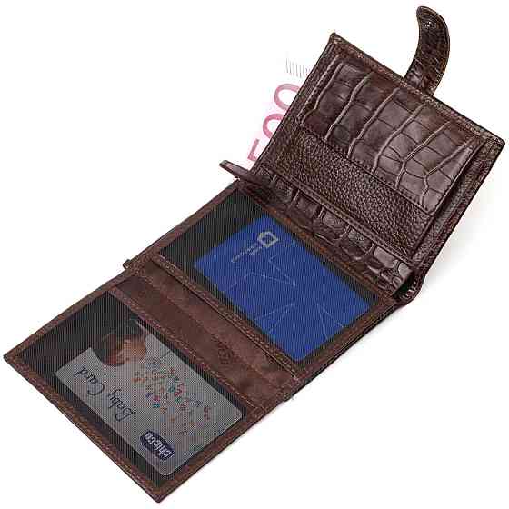 Портмоне фактурне для чоловіків з натуральної шкіри з тисненням під крокодила Коричневий (BOND) Київ