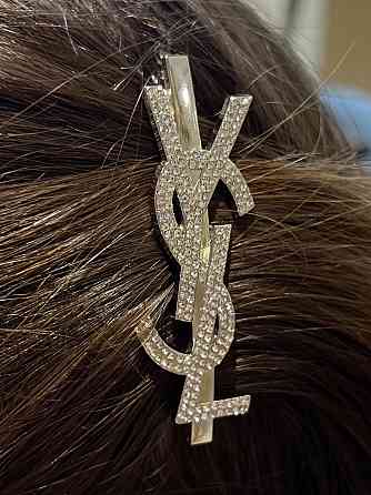 Заколка YSL Ив Сен Лоран в форме логотипа с россыпью циркония, посеребрение Одесса