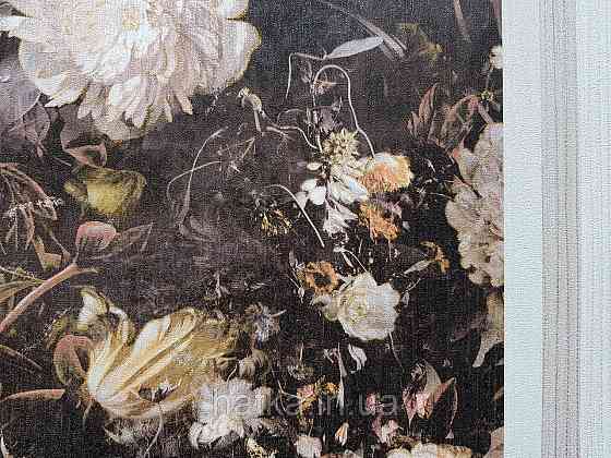 Обои виниловые на флизелине AS creation The Bos 0.53х10 цветы пионы розы астры желтые розовые на черном Киев