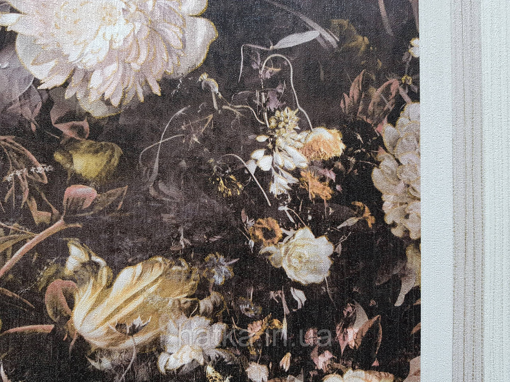 Обои виниловые на флизелине AS creation The Bos 0.53х10 цветы пионы розы астры желтые розовые на черном Киев - изображение 3
