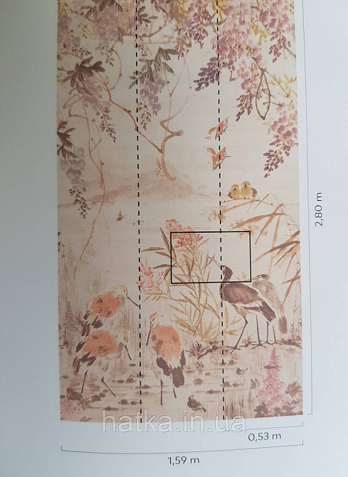 Шпалери вінілові Grandeco One roll one motif 1.59x2.8 панно птиці гілки квіти рожеві коричневі Київ - фото 4