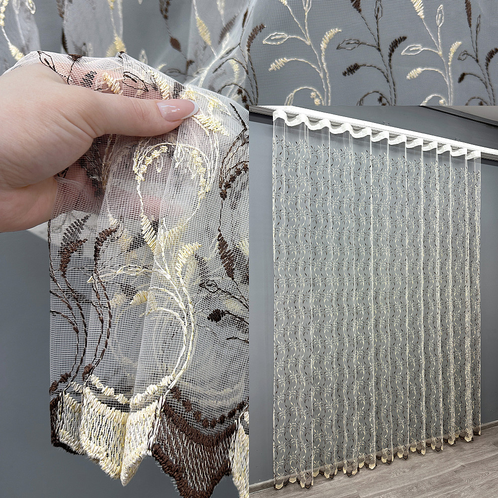 Тюль VR-Textil 1647т Фатин з вишивкою Молочний з венге 250х270 см (42-1106) Київ - фото 1