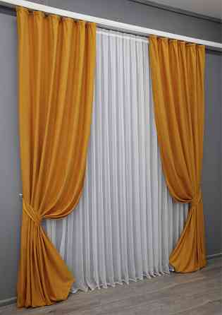 Комплект готовых штор VR-Textil Нубук однотонный № 1511ш Янтарный 150х290 см 2 шт (33-0379) Киев