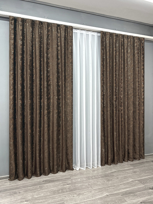 Комплект готових штор VR-Textil Оксамит (бархат) Mirage № 2034ш Шоколадний 150х275 см 2 шт (33-1075) Київ - фото 4