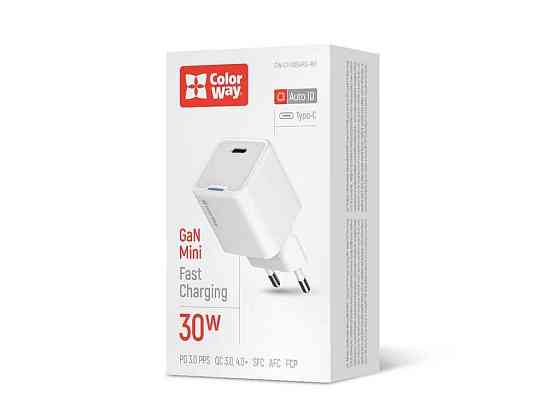 Сетевое зарядное устройство GaN Mini 30W PD Port PPS USB-C белое ТМ СolorWay Киев