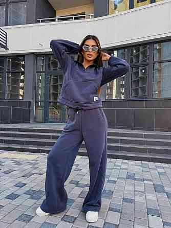 Жіночий стильний теплий повсякденний костюм-двійка на флісі Графіт, 46/48 Одеса