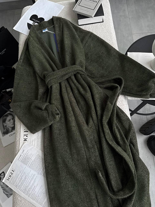 Жіночий затишний оверсайз кардиган із поясом альпака Хакі Одеса - фото 7