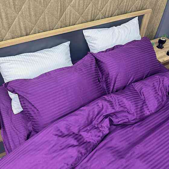 Комплект постельного белья Страйп-сатин Двуспальный 180х220 с простыней на резинке Фуксия (88-092) Киев