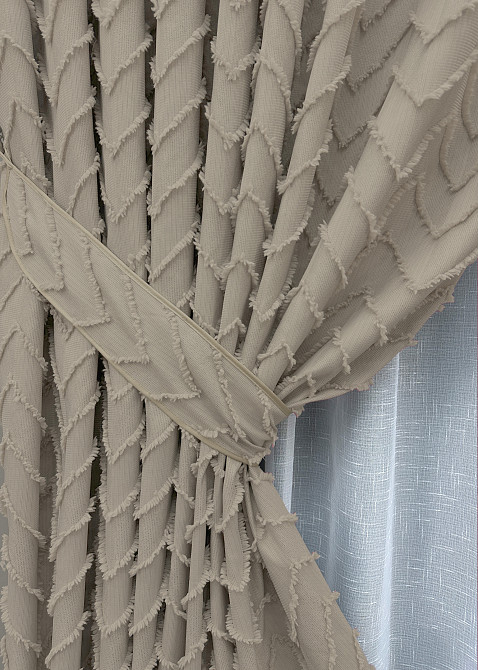 Комплект штор VR-Textil Лен Букле 150х270 2шт и Тюль 600х270 1809ш-115т Тауп с белым 71-043/5 Киев - изображение 4