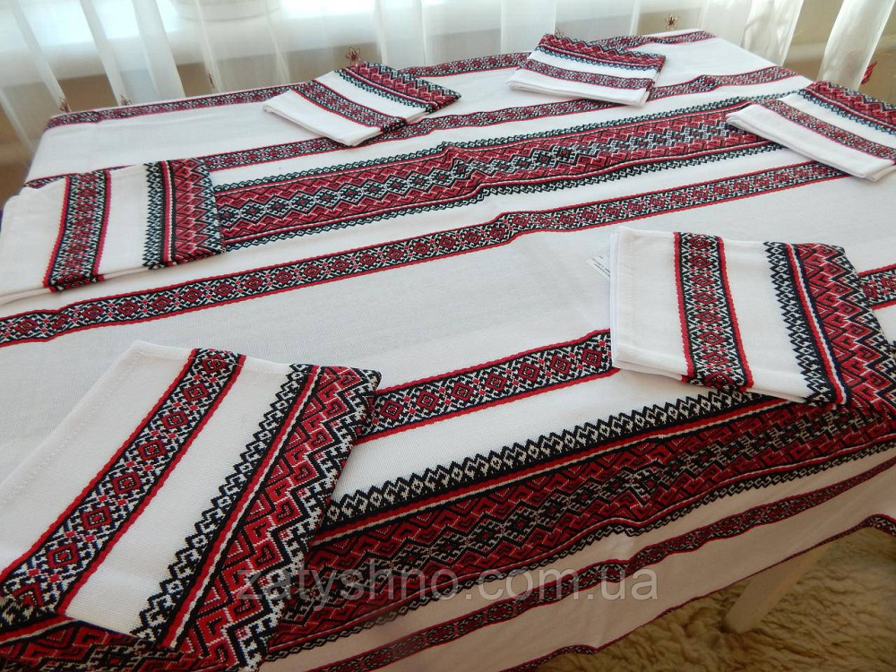 Червона скатертина вишита з серветками в ресторан. Київ - фото 3