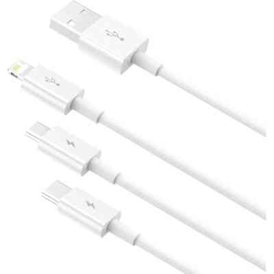 Дата кабель USB 2.0 AM to Lightning + Micro 5P + USB-C 1.5m 3.5A white Baseus (CAMLTYS-02) Вінниця
