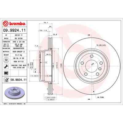 Тормозной диск Brembo 09.9924.11 Винница