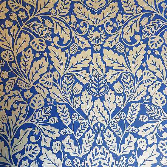 Шпалери вінілові на флізелін Caselio Mystery 0.53х10 м яскраві листя дубок золотисті на темно синьому Київ