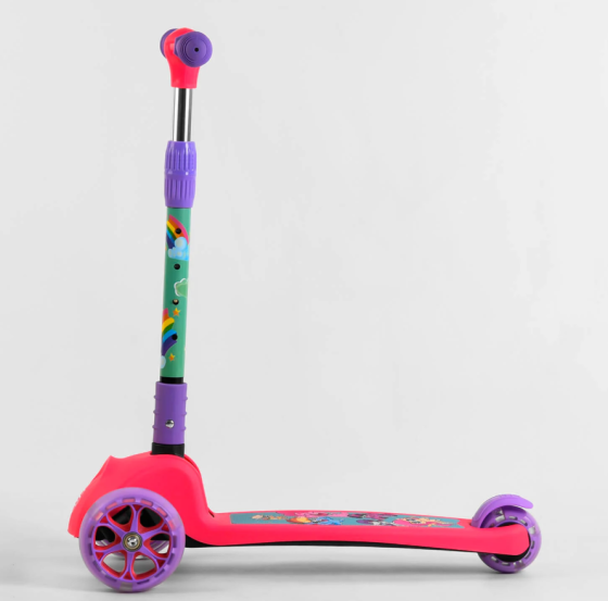 Самокат Best Scooter складане кермо колеса PU підсвічування Рожевий (68055) Чернігів