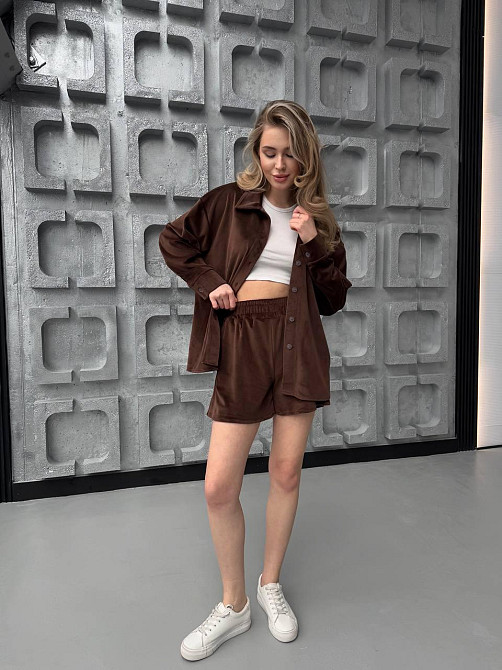 Женский стильный прогулочный велюровый костюм двойка Шоколад Одесса - изображение 9