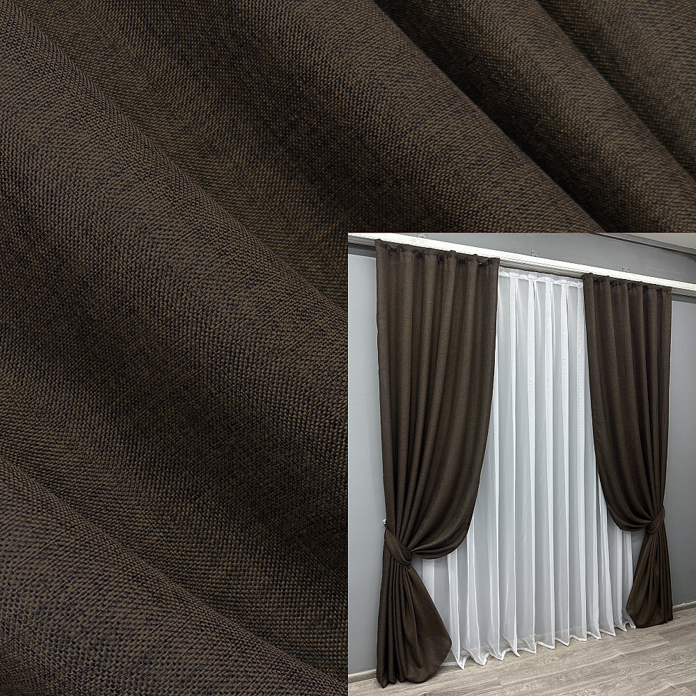 Комплект готовых штор VR-Textil Лен Мешковина № 107ш Венге 100х270 см 2 шт (31-111) Киев - изображение 1