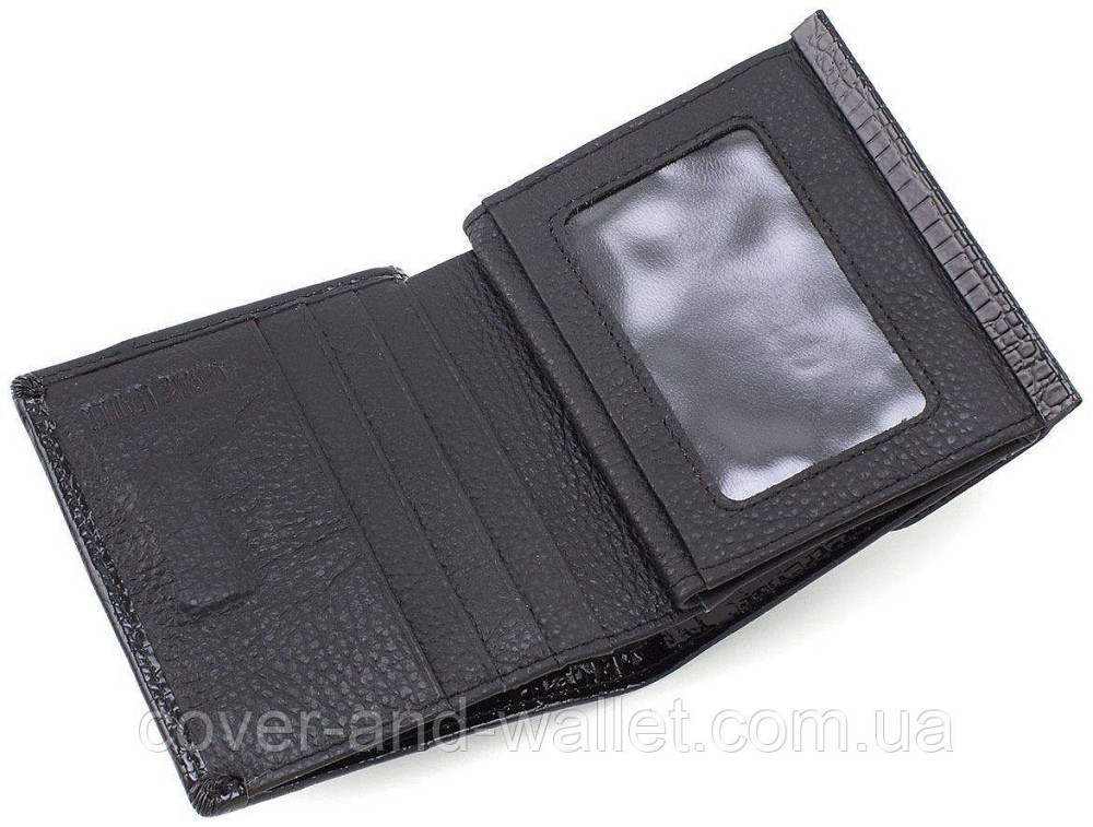 Маленький лаковий жіночий гаманець чорного кольору з великою монетницею ST AE 209-1 Київ - фото 7