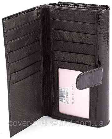 Женский лаковый кошелек с блоком для карточек черного цвета ST Leather Киев