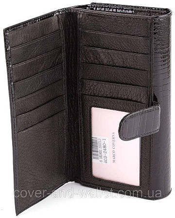 Женский лаковый кошелек с блоком для карточек черного цвета ST Leather Киев - изображение 3