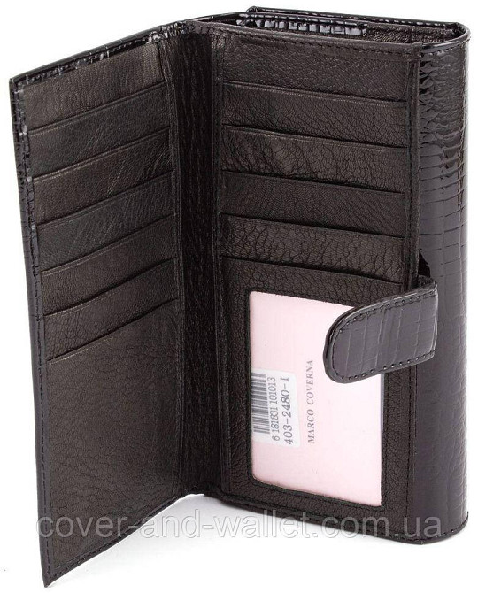 Жіночий лаковий гаманець з блоком для карток чорного кольору ST Leather Київ - фото 3