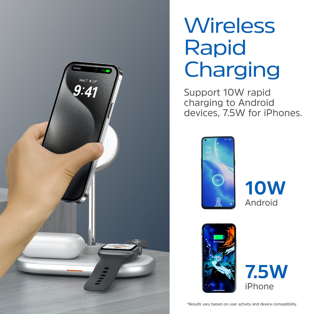 Зарядний пристрій 15W 3-in-1 Magnetic Wireless Fast Charger white Energizer Винница - изображение 7