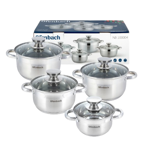 Набір каструль 8 предметів (каструлі 14*8,5см-1,1л/16*9,5см-1,7л/18*10,5см-2,4л/20*11,5см-3,4л) нержавіюча Житомир - фото 1