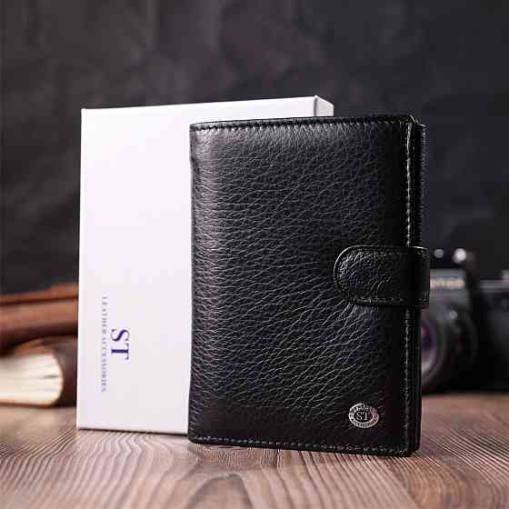 Чоловічий шкіряний гаманець з блоком для документів, чорний (ST Leather) Київ
