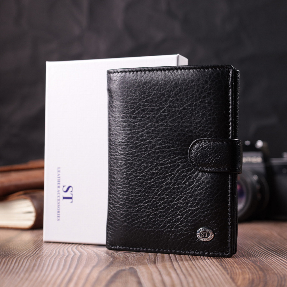 Чоловічий шкіряний гаманець з блоком для документів, чорний (ST Leather) Київ - фото 4