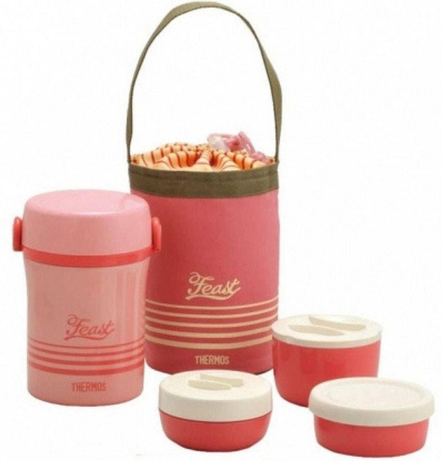 Харчовий Дитячий Термос (Ланч-бокс) з 3 контейнерами 690 мл + сумка Thermos (123031) Нержавіюча сталь Нововолинськ - фото 1