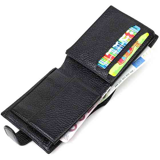 Компактний та водночас місткий гаманець для чоловіків з натуральної шкіри BOND 21996 Чорний Київ