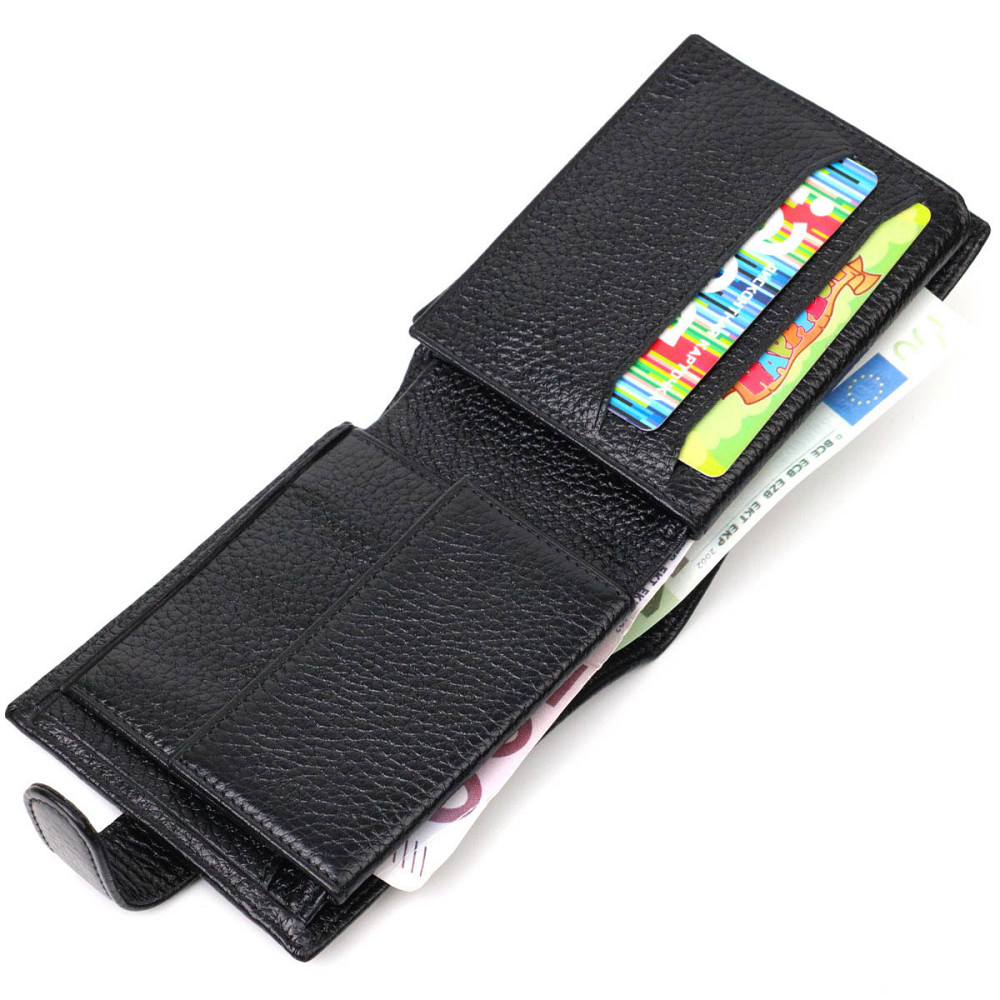 Компактний та водночас місткий гаманець для чоловіків з натуральної шкіри BOND 21996 Чорний Київ - фото 4