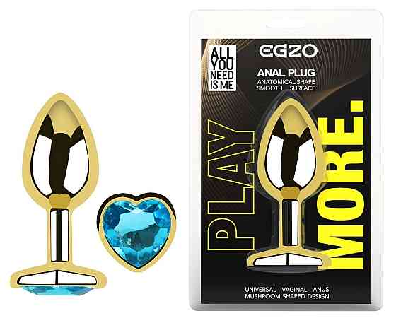 Анальна пробка з кристалом EGZO - Gold Heart Plug Aqua size S Sex Aura Київ