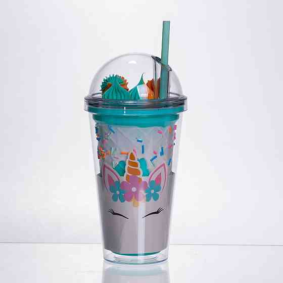 Пластикова склянка з трубочкою та кришкою 400 (мл) багаторазова пластикова склянка Бірюзовий HP-18-1TU Київ