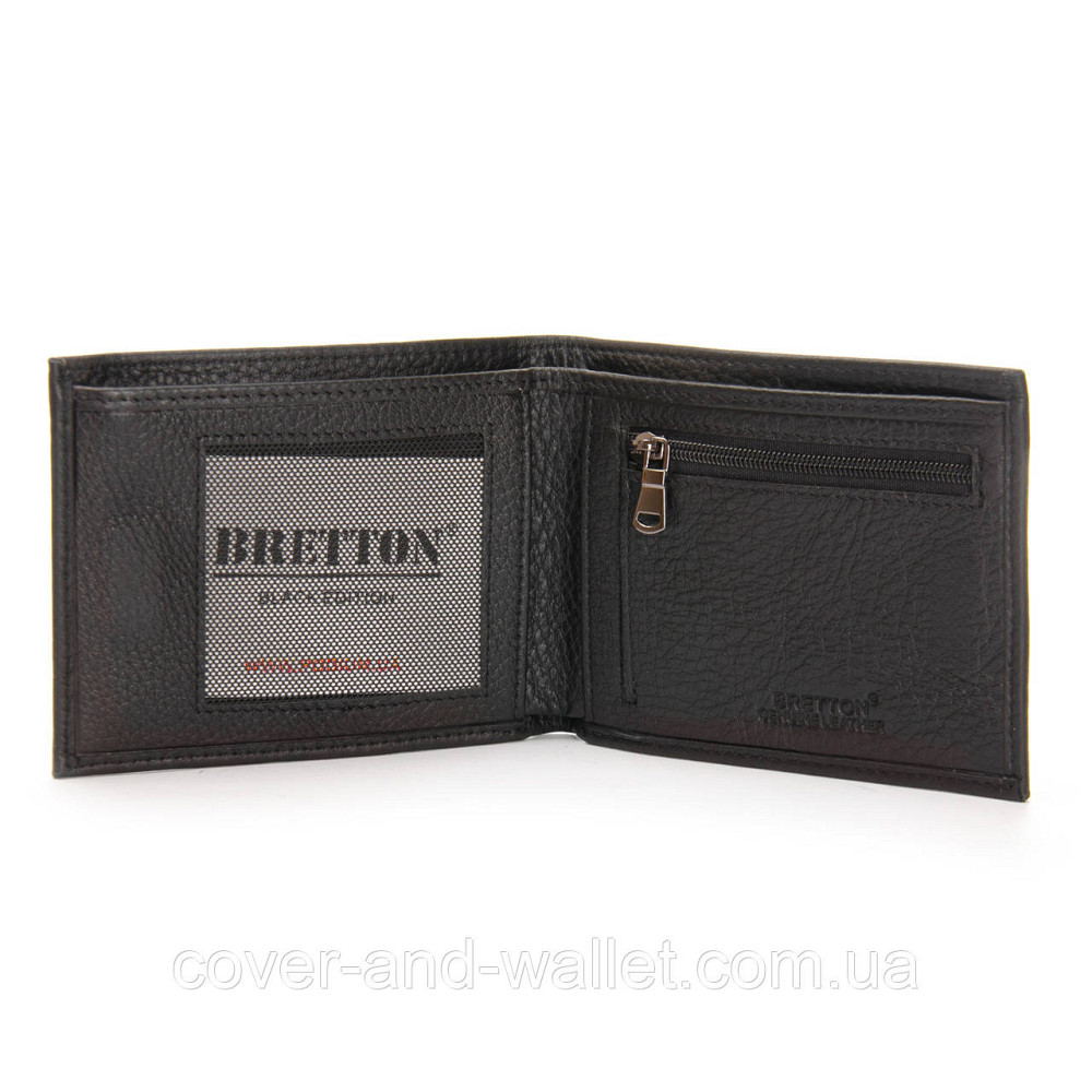 Невеликий чоловічий гаманець чорного кольору з натуральної шкіри Bretton Київ - фото 4
