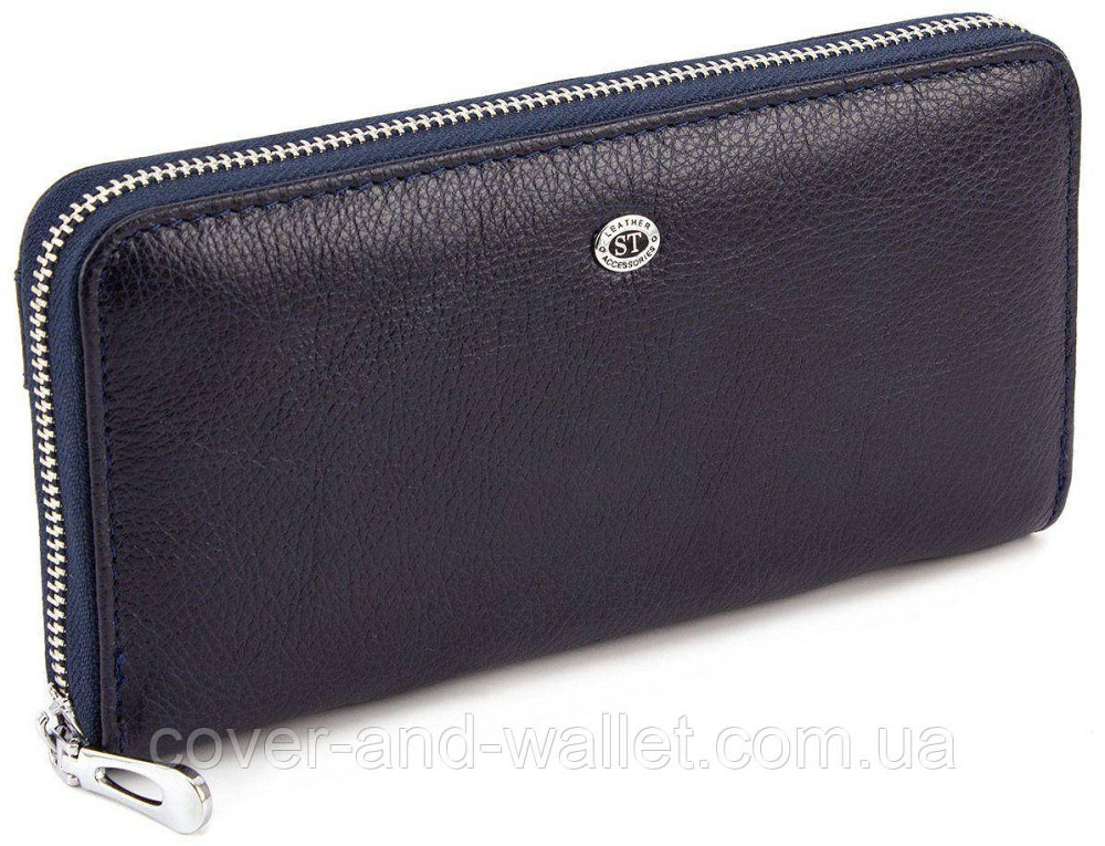Кожаный кошелек на змейке большого размера синего цвета ST Leather Киев - изображение 6