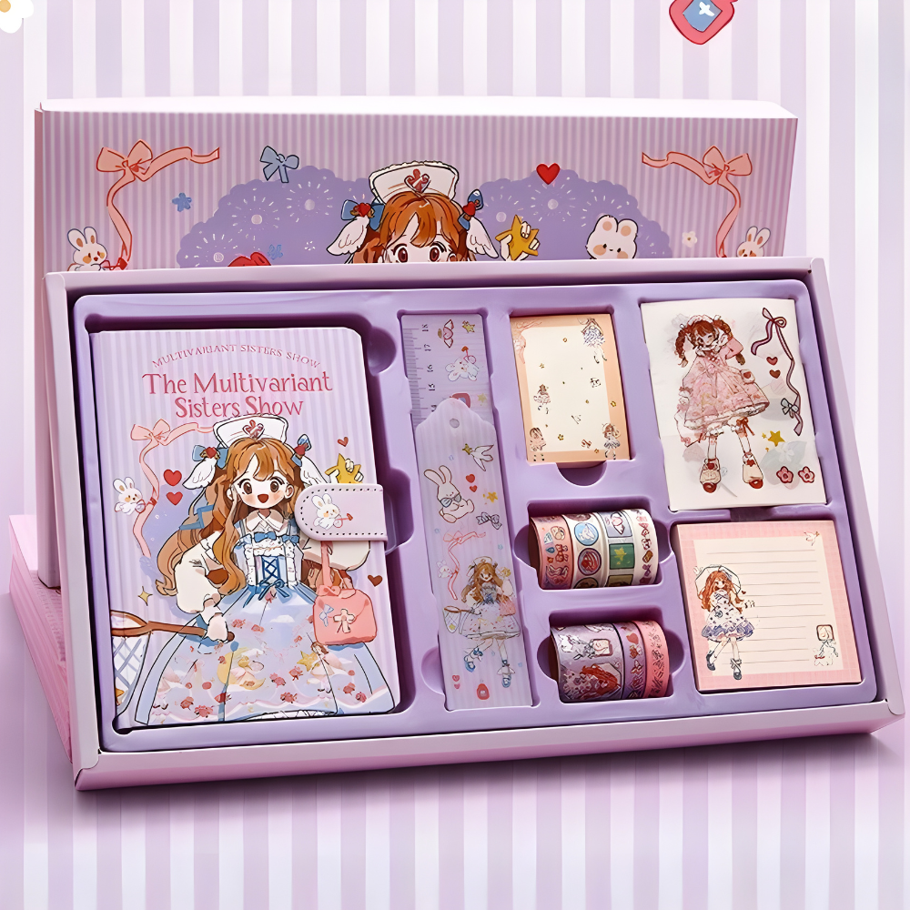 Блокнот с канцелярскими пренадлежностями,детский в подарочной упаковке набор для девочек 390х240 см,фиолетовый Каменец-Подольский - изображение 1