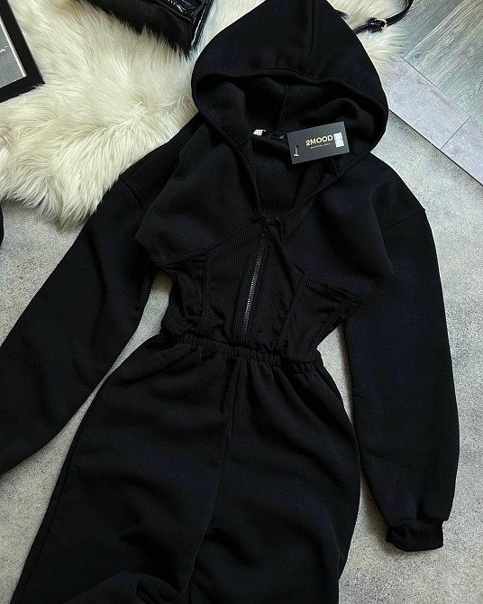 Жіночий теплий комбінезон із капюшоном і імітацією корсета тринитка на флісі + трикотаж рубчик 46/48 Одеса - фото 3