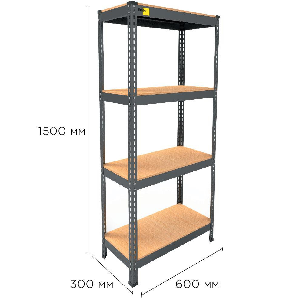Металлический стеллаж Emby Light Series (размер 1500х600x450мм) 4 полки ДСП до 100кг Черный Киев - изображение 2