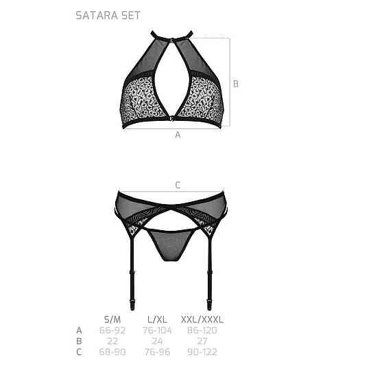 Комплект білизни Passion SATARA SET XXL/XXXL red, топ, пояс для панчіх, стрінги Sex Aura Київ
