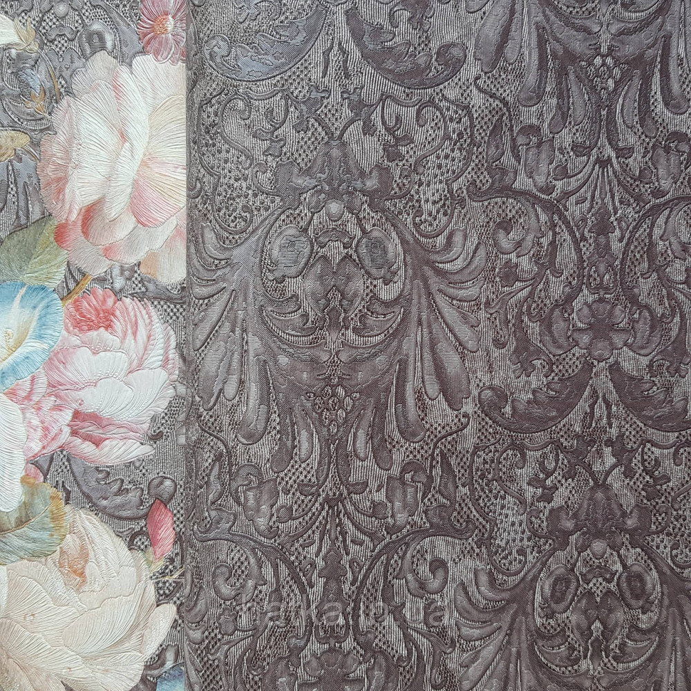 Шпалери метрові вінілові на флізелін Yuanlong Samsara метрові вензелі завитки структурні коричневі бузок Київ - фото 2