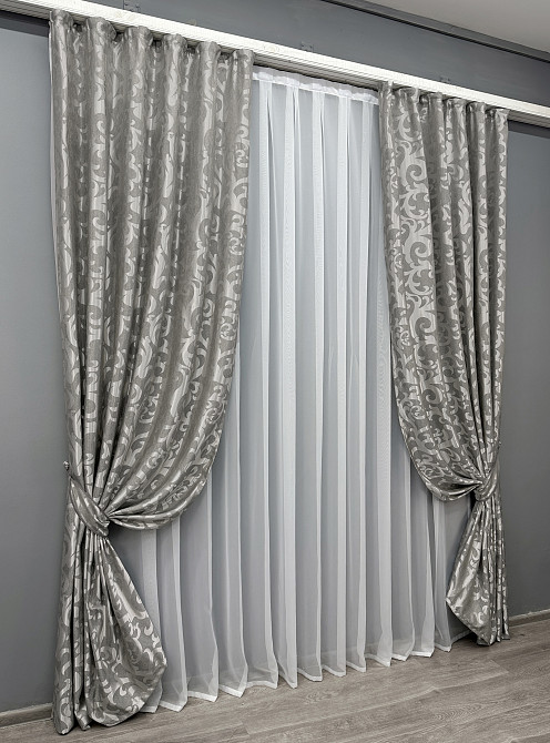 Комплект готових штор VR-Textil Жакард Вензель № 293ш Сірий 150х290 см 2 шт (30-820) Київ - фото 3