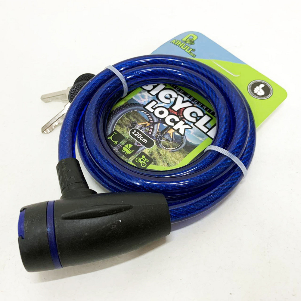 Замок велосипедный KIHUU LOCK 187, 10*120 тросовый, 2 ключа. Цвет: синий KW-72 Львов - изображение 4