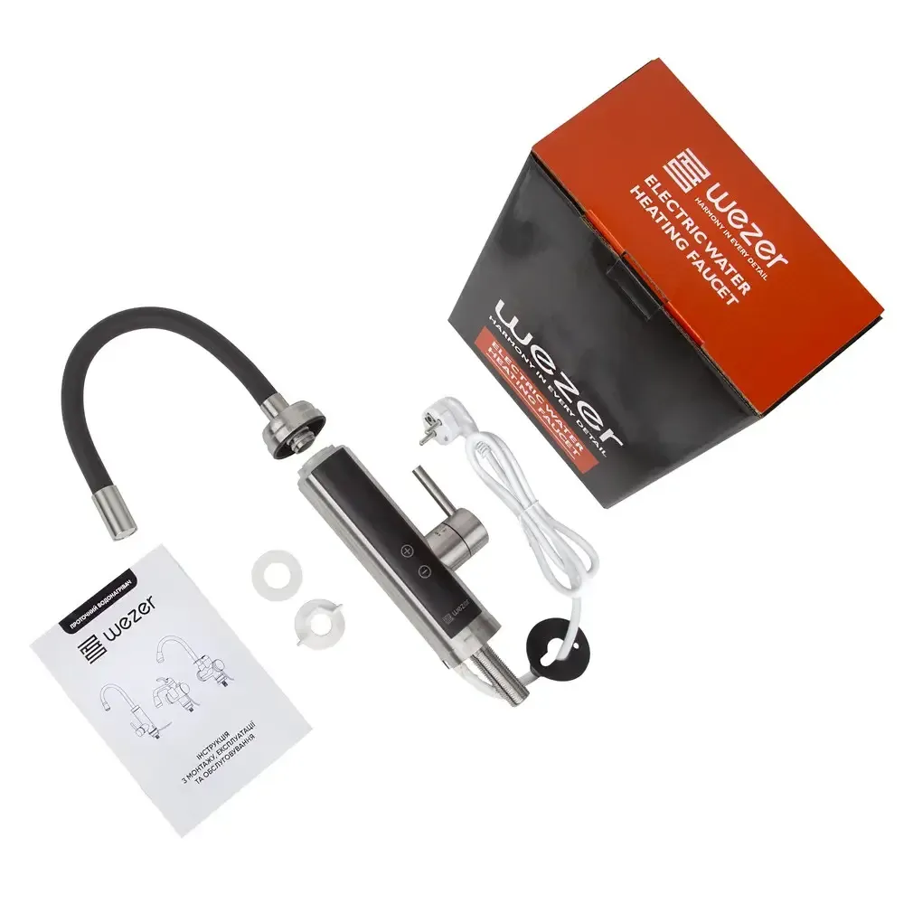 Проточний водонагрівач WEZER SDS-G9TC з гнучким виливом, 3,3 кВт, сатин/чорний Київ - фото 2