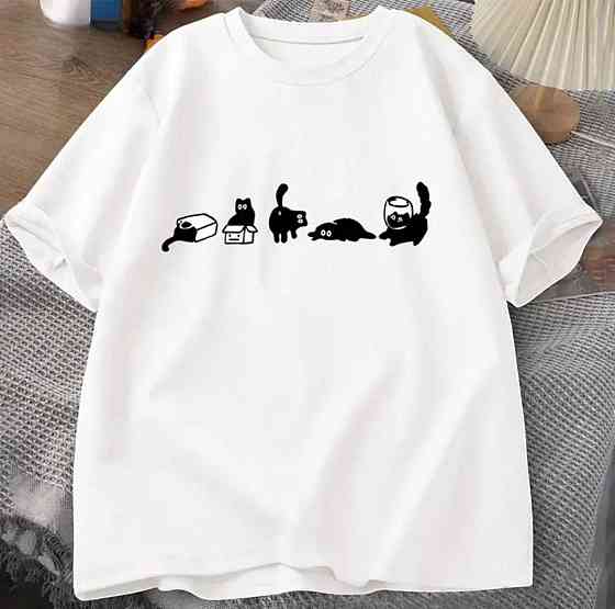 Женская стильная оверсайз футболка с минималистичным принтом котов кулир Одесса