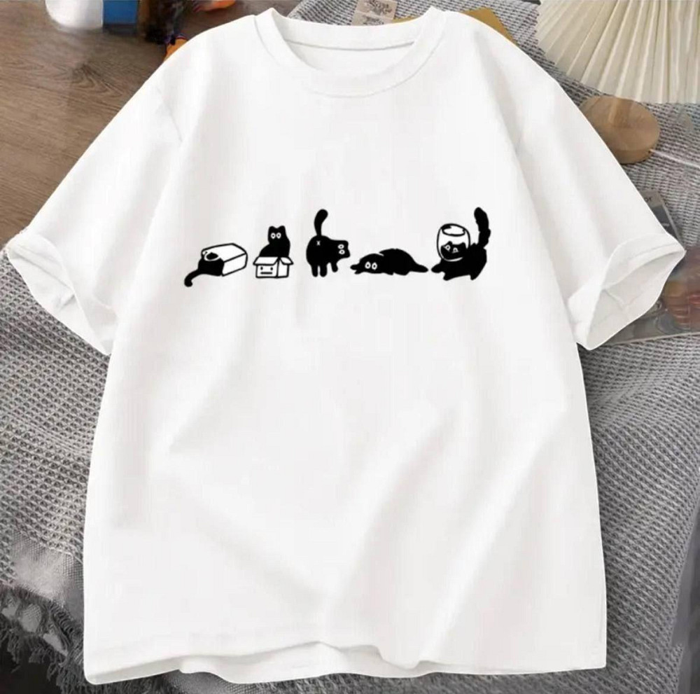 Женская стильная оверсайз футболка с минималистичным принтом котов кулир Одесса - изображение 1